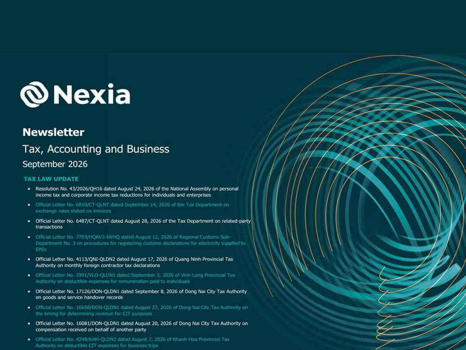 Newsletter on Taxation, Accounting and Business – September 2026