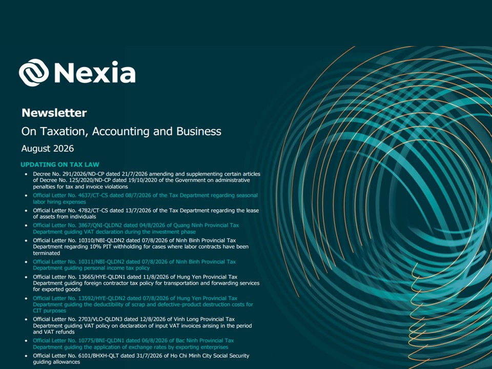 Newsletter on Taxation, Accounting and Business – August 2026